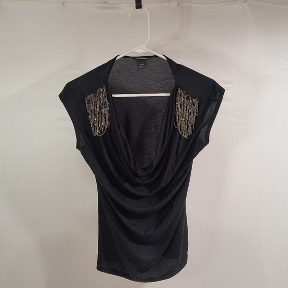 Club Monaco Women's Extra Small Black Cap Sleeves Draped Blouse - Picture 1 of 8